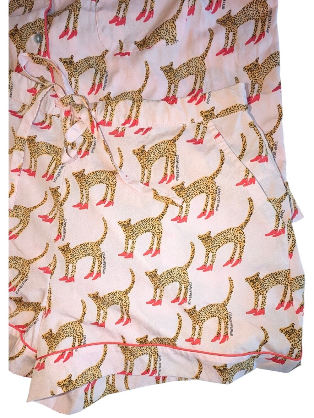 Bouffants & Broken Hearts Quirky Fun High-Heeled Cheetah Print Pajama Set Pink L - Picture 6 of 10
